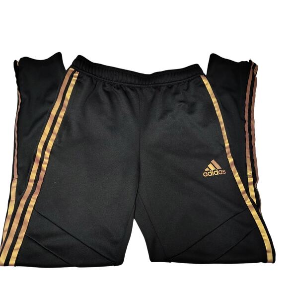 Adidas Black Gold Striped Skinny Zip Leg Climacool Track Pants Large Juniors - Picture 1 of 8